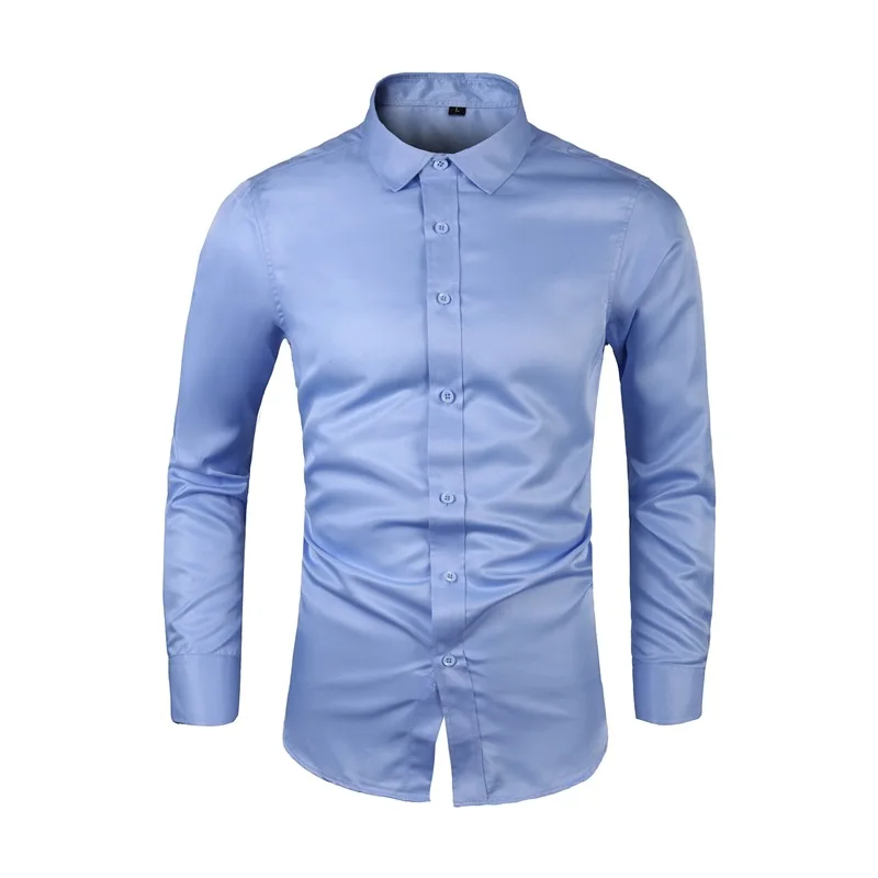 

2024 Autumn New Slim Fit Long Sleeved Oversized Shirt with Lapel, Business Solid Color Men's Shirt M-7XL