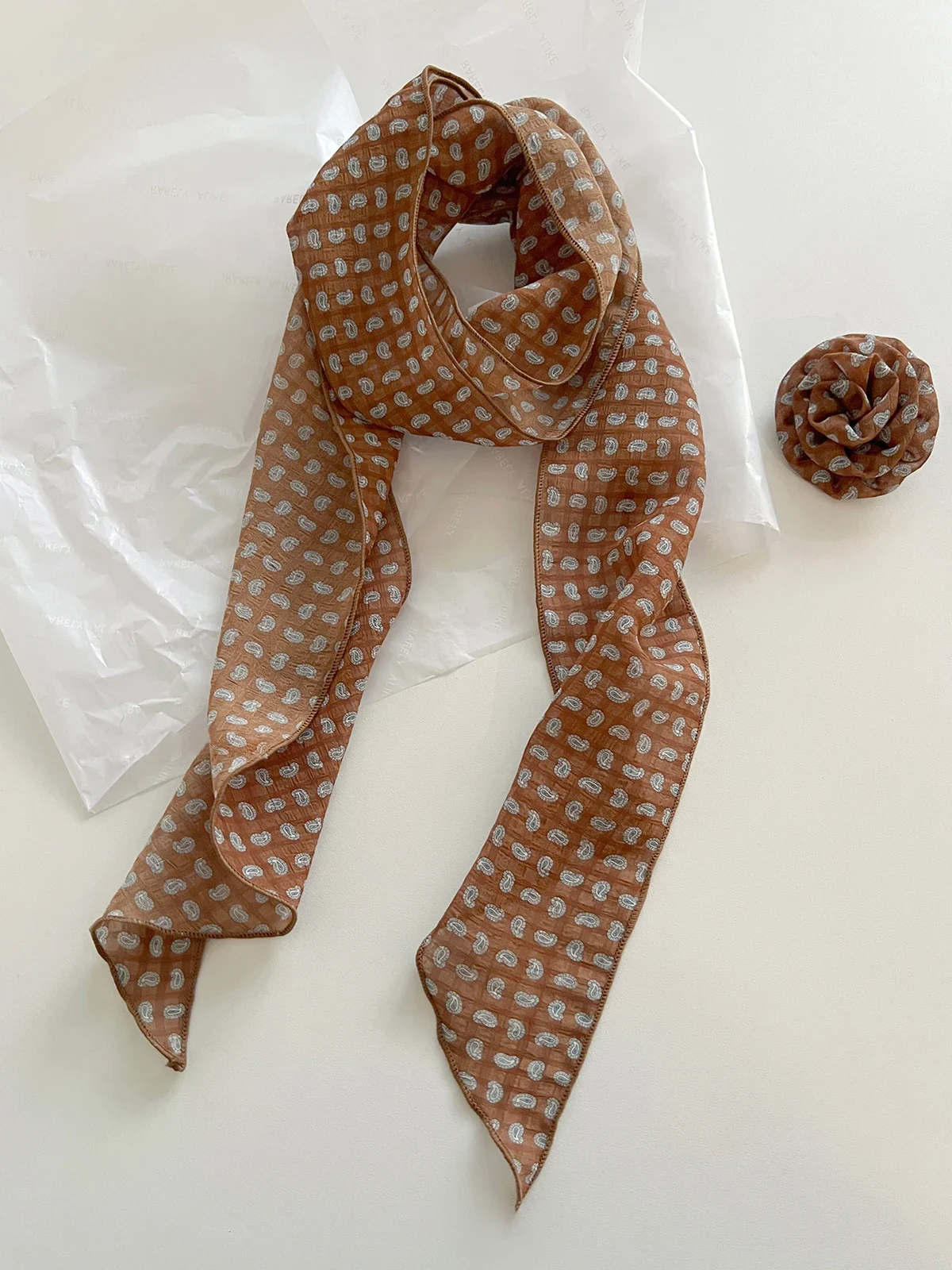 Primavera/Estate Sciarpa rosa staccabile Sciarpa da donna في الشيفون سوتيل Nastro lungo Fasce per capelli Accessori Sciarpe da