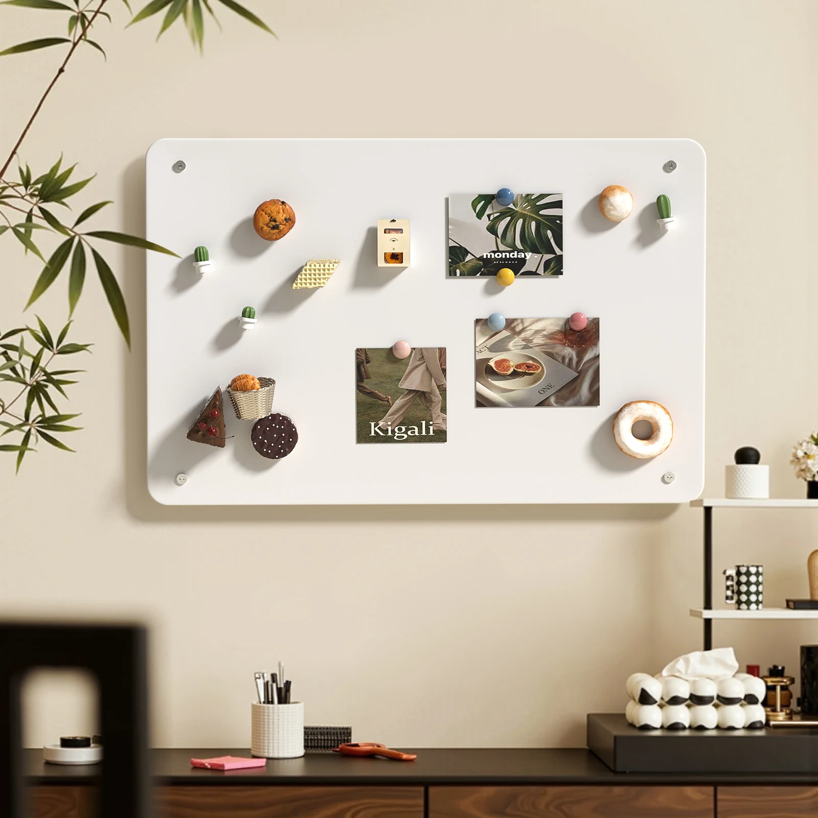 Magnetic Board for Wall  Durable Metal Bulletin Board for Home Display Souvenir Magnets, Photos & Notes,White