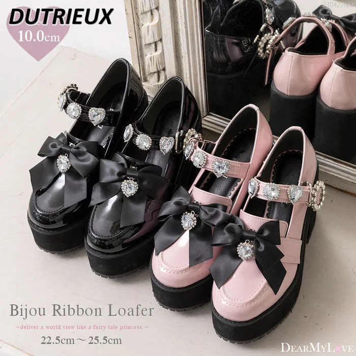 

Japanese Style Bow High Heel Lolita Shoes for Women Rhinestone Platform Increased Mary Jane Fashion Sweet Cute Leather Pumps