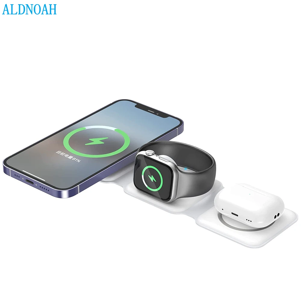 

15W Magnetic Fast Station 3 in 1 Foldable Wireless Charger for Apple iPhone 14 13 12 Pro Max Mini Airpods Pro 2 iWatch 8 7 6 SE