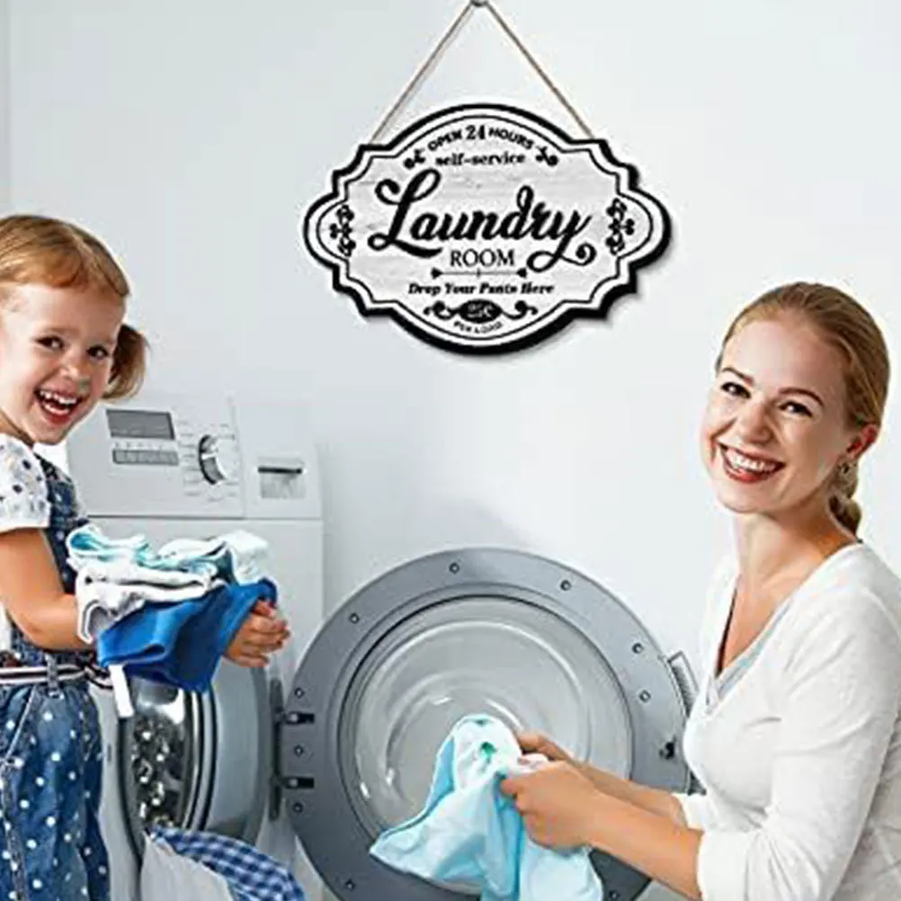 

Rustic Laundry Room Sign Wooden Hanging Plaque with 'The Laundry Room' Lettering for Door Wall Decor Chic Home Accent