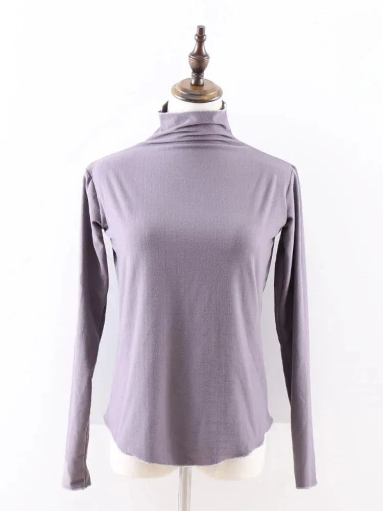 เสื้อบัลเล่ต์คอสูงทรงเข้ารูปสีทึบ เสื้อเต้นรําแขนยาวผู้หญิงสําหรับการซ้อมและการแสดงบนเวที