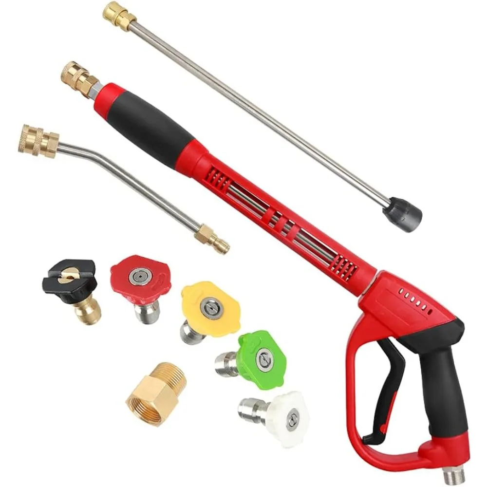 

Upgraded Pressure Washer Gun with Extension Replacement Wand, M22 Fitting,7 Inch 30 Degree Curved Rod, 5 Nozzle Tips, 5000 PSI,