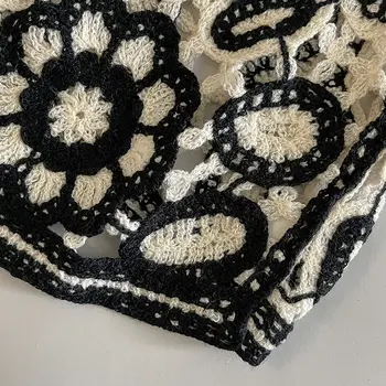 Kvinnors blommiga broderade virkade väst som sommar strandöverdrag kofta bohemisk chic semesteroutfit 10 best sales Floral vest - №7