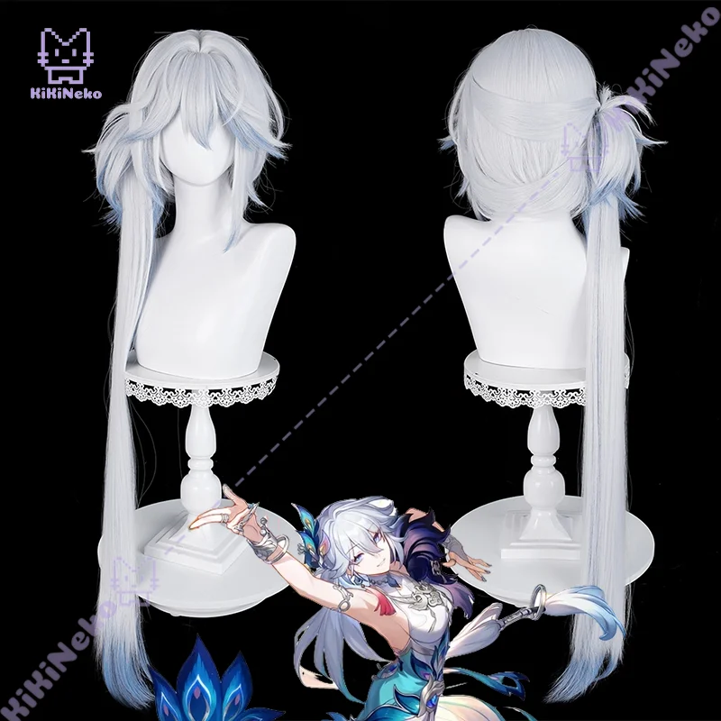 

Парик для косплея Yao Guang из Honkai Star Rail, серебристо-белый, длинный хвост, с голубыми прядями, для Comicon, вечеринок, для взрослых