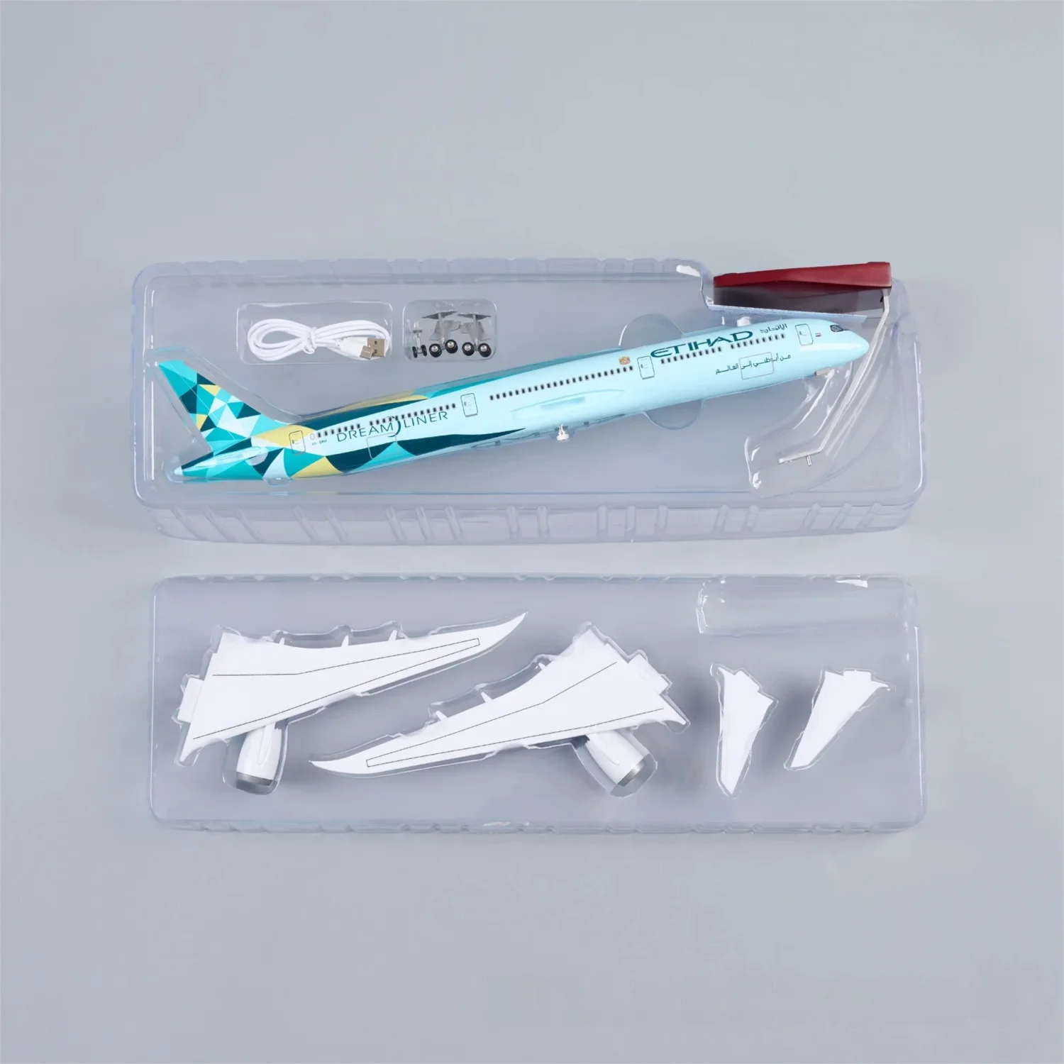 1/145 Scale Model Airplanes 47cm Etihad Airways B787-10 Diecast Resin Aircraft Model With Stand Voice-Control Adults Fun Display