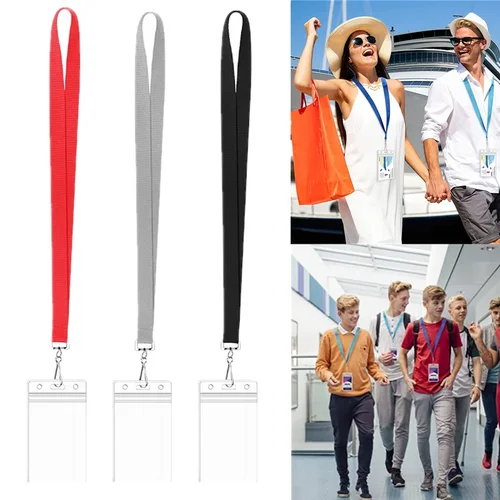 Cordón de Color sólido con funda transparente para tarjeta de trabajo, funda suave para tarjeta de identificación, soporte para insignia, correa para el cuello