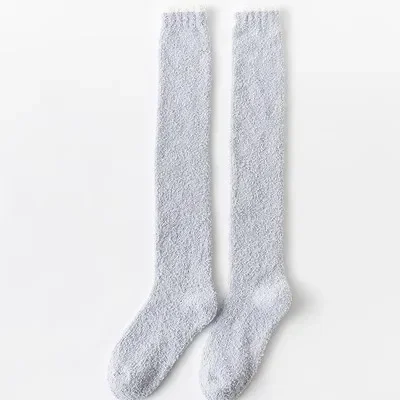 Overknee-Hohe Socken, Winter, warm, Korallen-Fleece, für Damen, Plüsch, Zuhause, Schlaf, Boden, lange Socken, JK, solide, weiche, oberschenkelhohe, lustige Socken – Detail 10