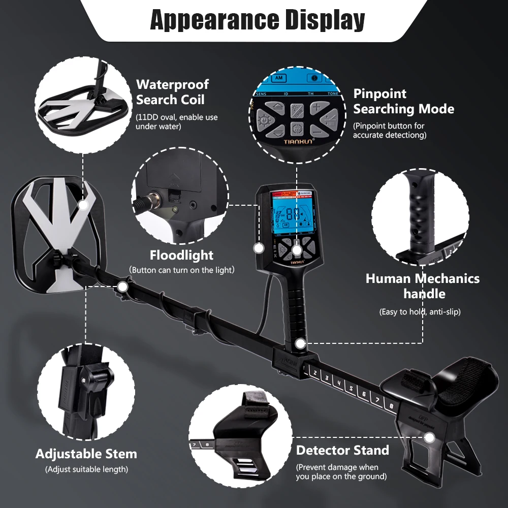 Professional Underground Metal Detector X13 with IP68 Waterproof High Sensitivity Coil,Auto Ground-balance LCD Display PP