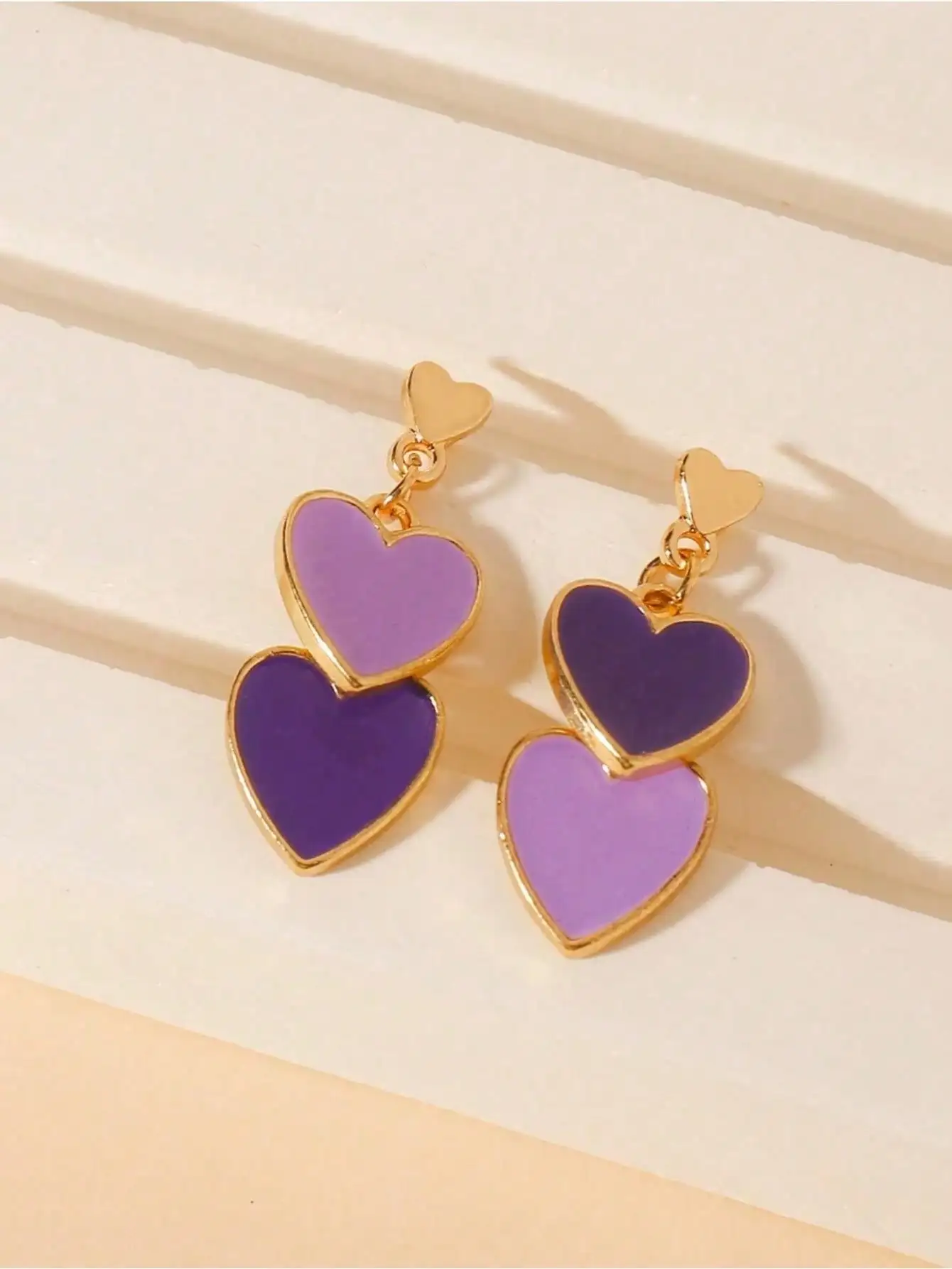 1pair European And American Style Simple Alloy Double-Layered Heart Drop Earrings For Women Summer Jewelry For Daily And Special Occasions