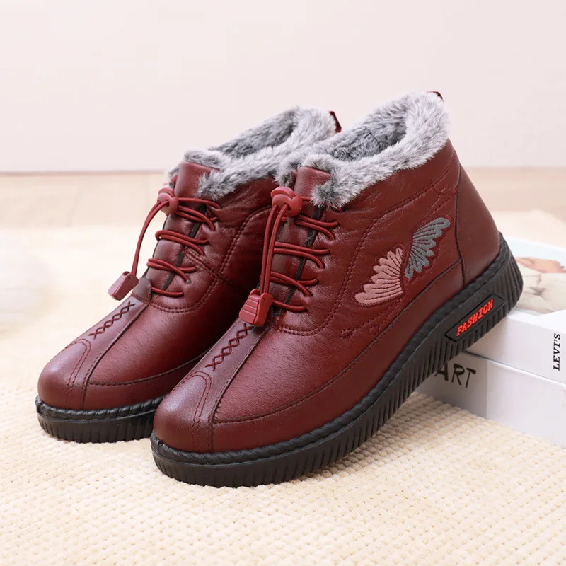 

2025 New Women Cotton Short Boots Female Warm Plush Winter Spring Flat Shoes Non-slip Ladies Mom Shoes Fluffy Warmth Shoes