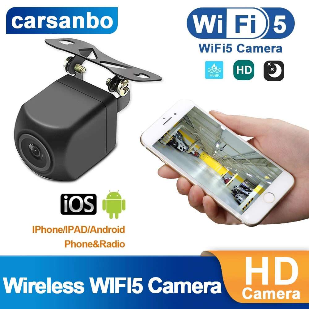 Carsanbo WiFi 5G HD Rear View Camera Car Wireless Reverse Parking Hanging Type Back 12V Support Android / IOS System