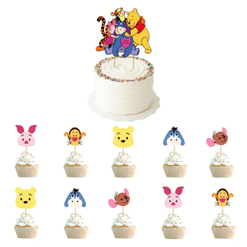 Disney Cartoon Winnie the Pooh Balloon Set Pull Flag Cake Insert Card Home Birthday Party Decorations Children\'s Toy Gifts