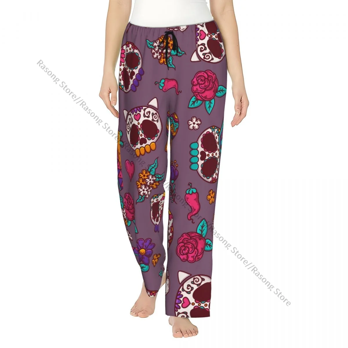 

Mexico Skulls Flannel Pajama Pants for Women Soft Warm Sleep Pants with Elastic Waistband