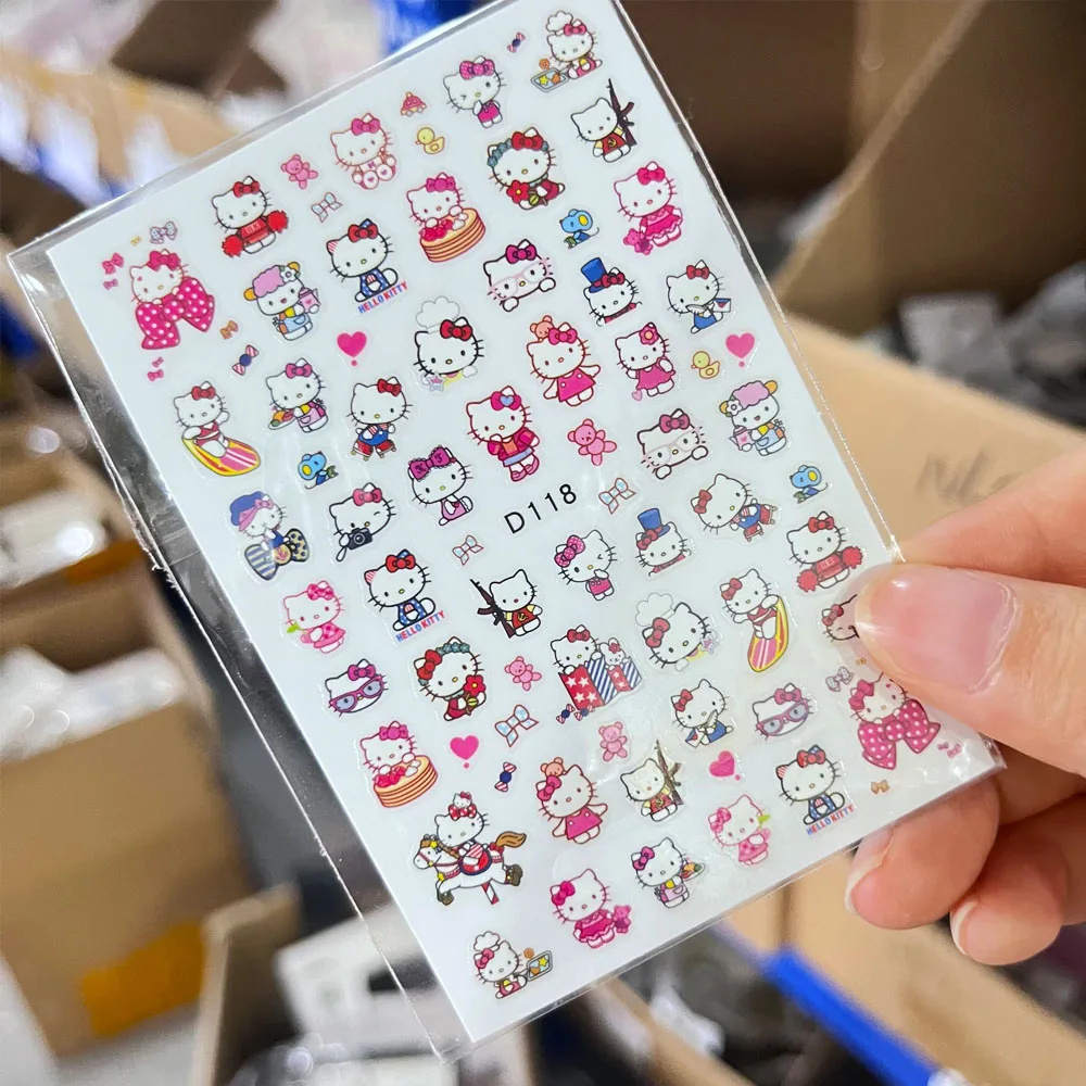 6 pz/set Misto Hello Kitty Unghie Artistiche Adesivi 3D Arco Rosa Gentiluomo Gatto Del Fumetto Decalcomanie Per Unghie FAI DA TE Kawaii Hawaiano Nail Sticker Deco