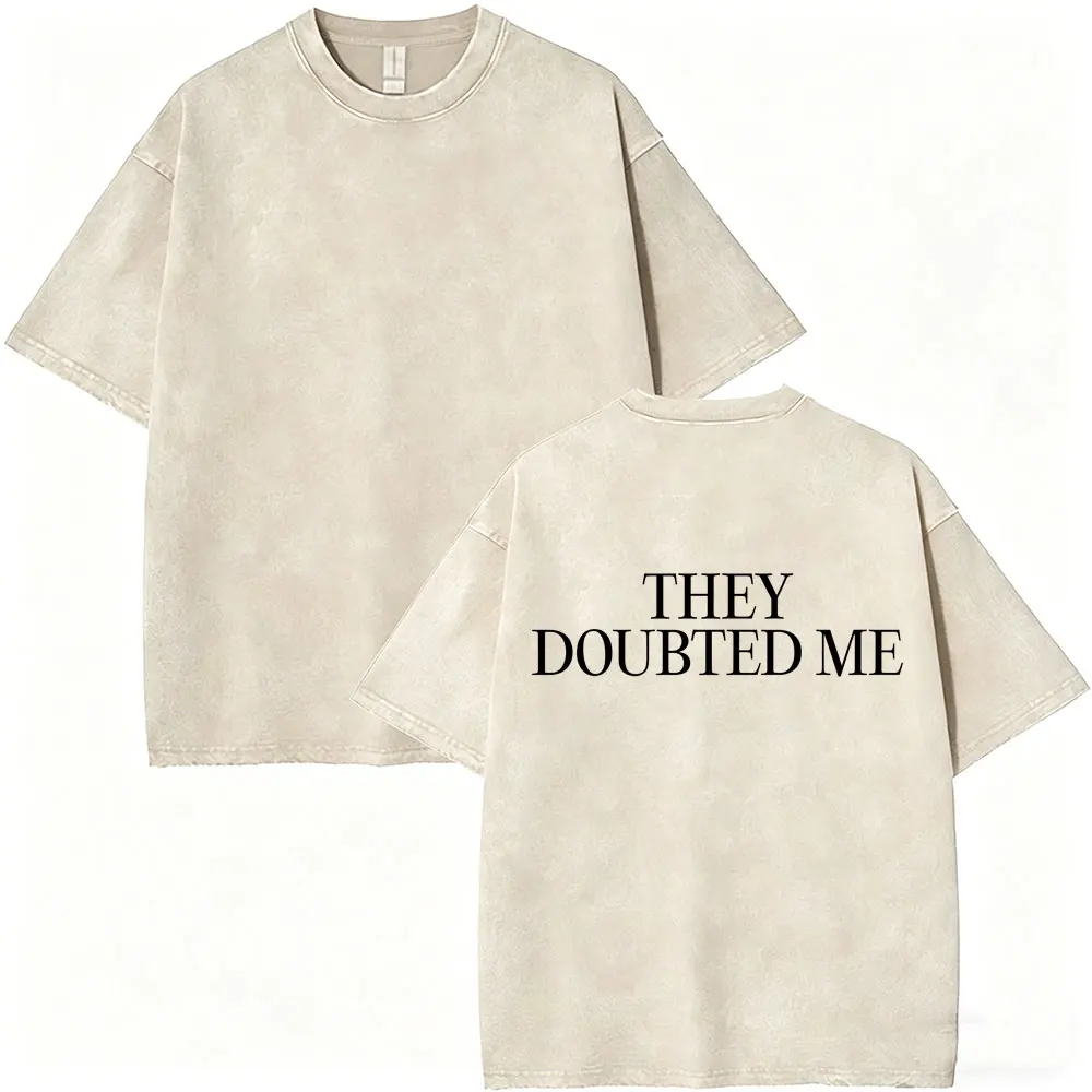 

Washed Vintage Rapper Drake They Doubted Me Letter Print T-shirt Iceman Album Merch T Shirts Men Hip Hop Fashion Music T-shirts