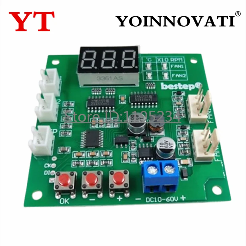 DC 12V 2 Channel 4 Wire Fan PWM Temperature Controller PC Fan Motor Speed Controller LED Digital Thermostat With NTC 10K Probe