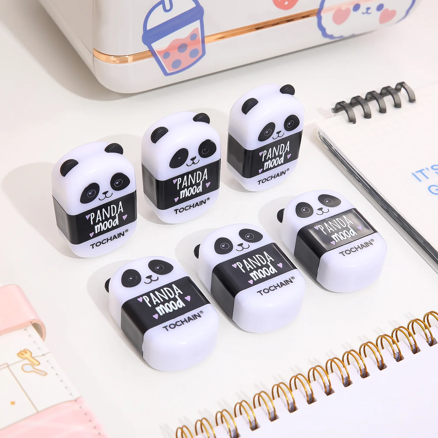 Kawaii Black White Panda Shape Rubber Pencil Erasers with Sharpener Student Kids Prizes Stationery School Supply Cute Stationery