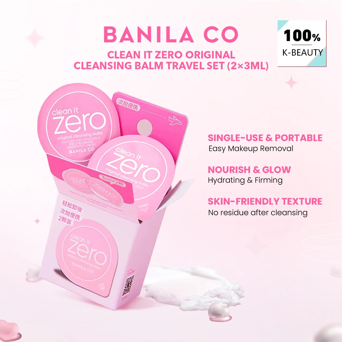 Banila Co Clean It Zero Original Cleansing Balm Travel Set(2×3ml),Compact Travel Size,Light Base,K-Beauty,Korean Makeup
