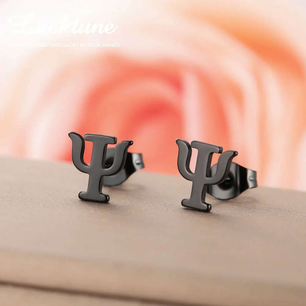 Pendientes Lucktune psicología PSI con símbolo para mujer, pendientes minimalistas de acero inoxidable con letras griegas, Piercing, regalo de joyería, nuevo