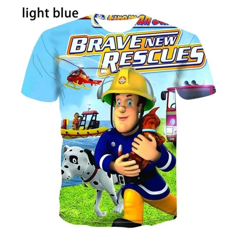 Fireman Sam Rescues T Shirt Kids Boys Short Sleeved Tee Shirts 3D Print Children Safety Education Animation T-Shirt Fashion Tops