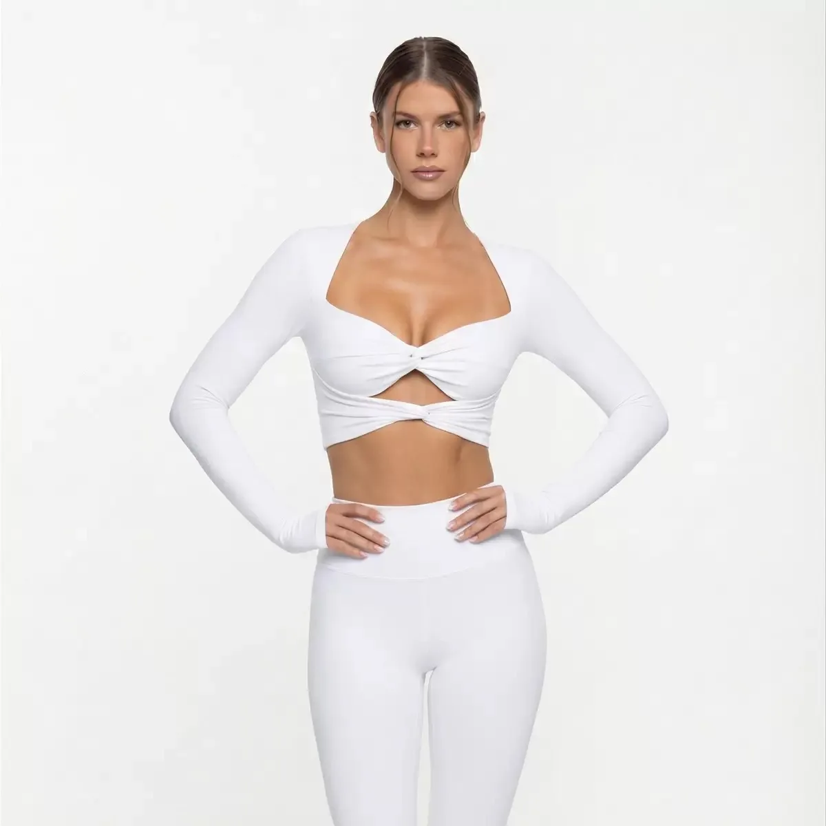 FUBEIKE Pant Sets Women's Tracksuit Long Sleeve Shockproof Push Up With Breast Pads Exercise Yoga Jacket Running Fitness