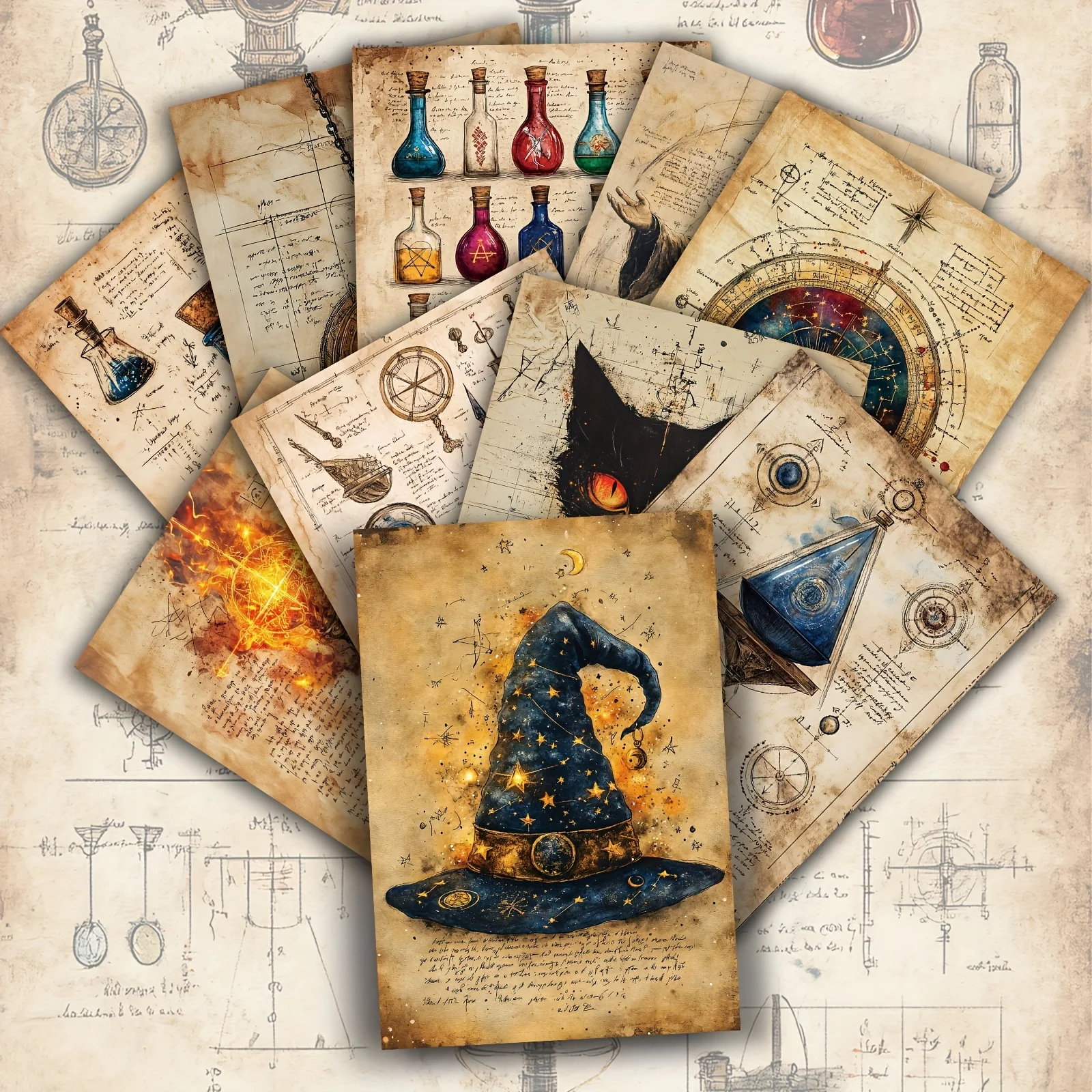 20PCS Retro Witch Potion Postcards, Magic Diary Cardboard, Halloween Decoration Collection Card, Witch Style Decoration