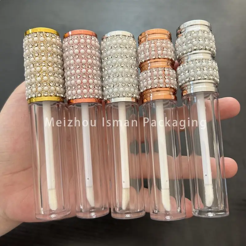 

50Pcs 5ml sliver rose gold crystal bling diamond rhinestone empty lipgloss wand Tubes pearl lip gloss container tube