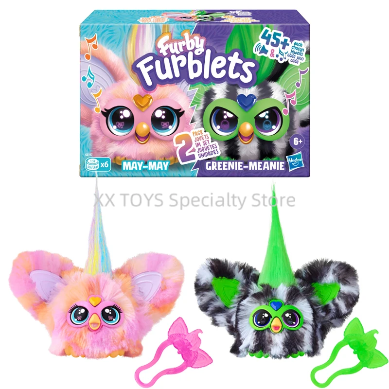 Furby Furblets Fierce & Fabulous 2 Pack Greenie-Meanie & May-May z 45 dźwiękami Każdy elektroniczny pluszowy zabawek Prezenty noworoczne dla dzieci