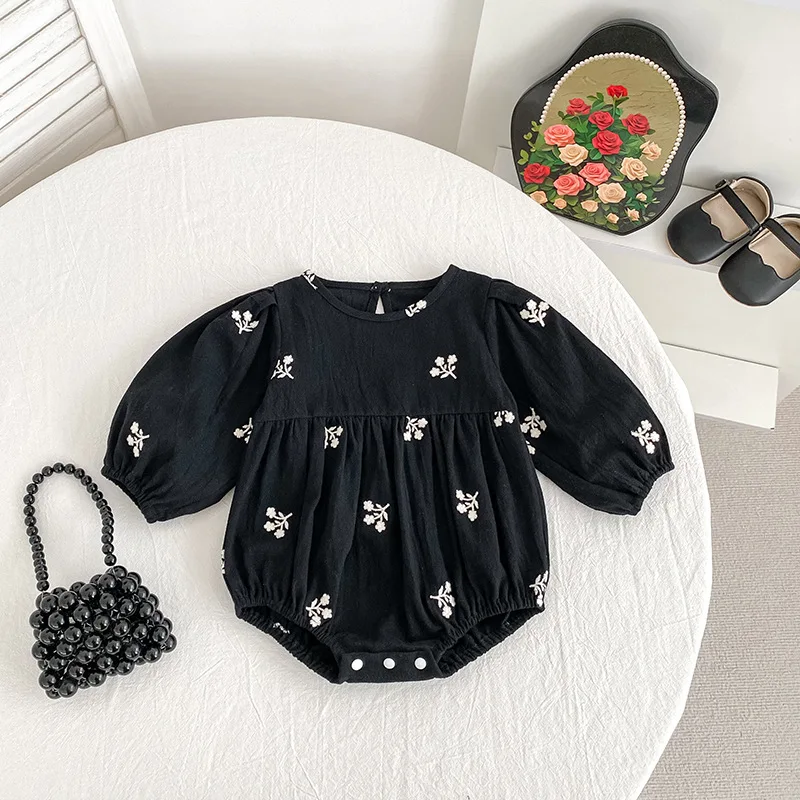 

Girls' Dress Spring and Autumn Long Sleeve Baby Romper Crawling Outfit Sister Matching Embroidered Baby Girl Dress