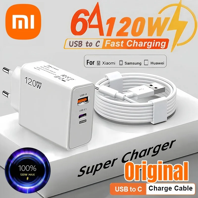 Xiaomi 120W Fast Charger USB Type C PD 6A Cable Fast Charging Quick Charge 3.0 Adapter For iPhone Xiaomi Samsung Cellphones