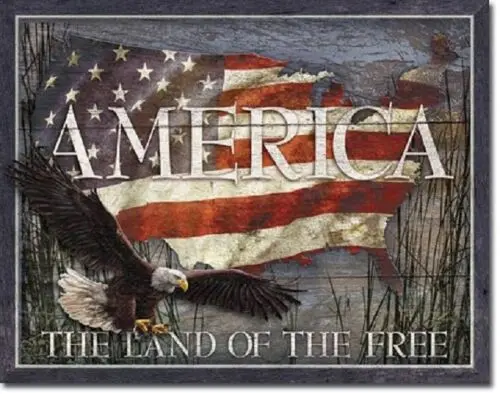 America Land of Free American Flag Eagle Proud Man Cave Garage Decor Metal Sign