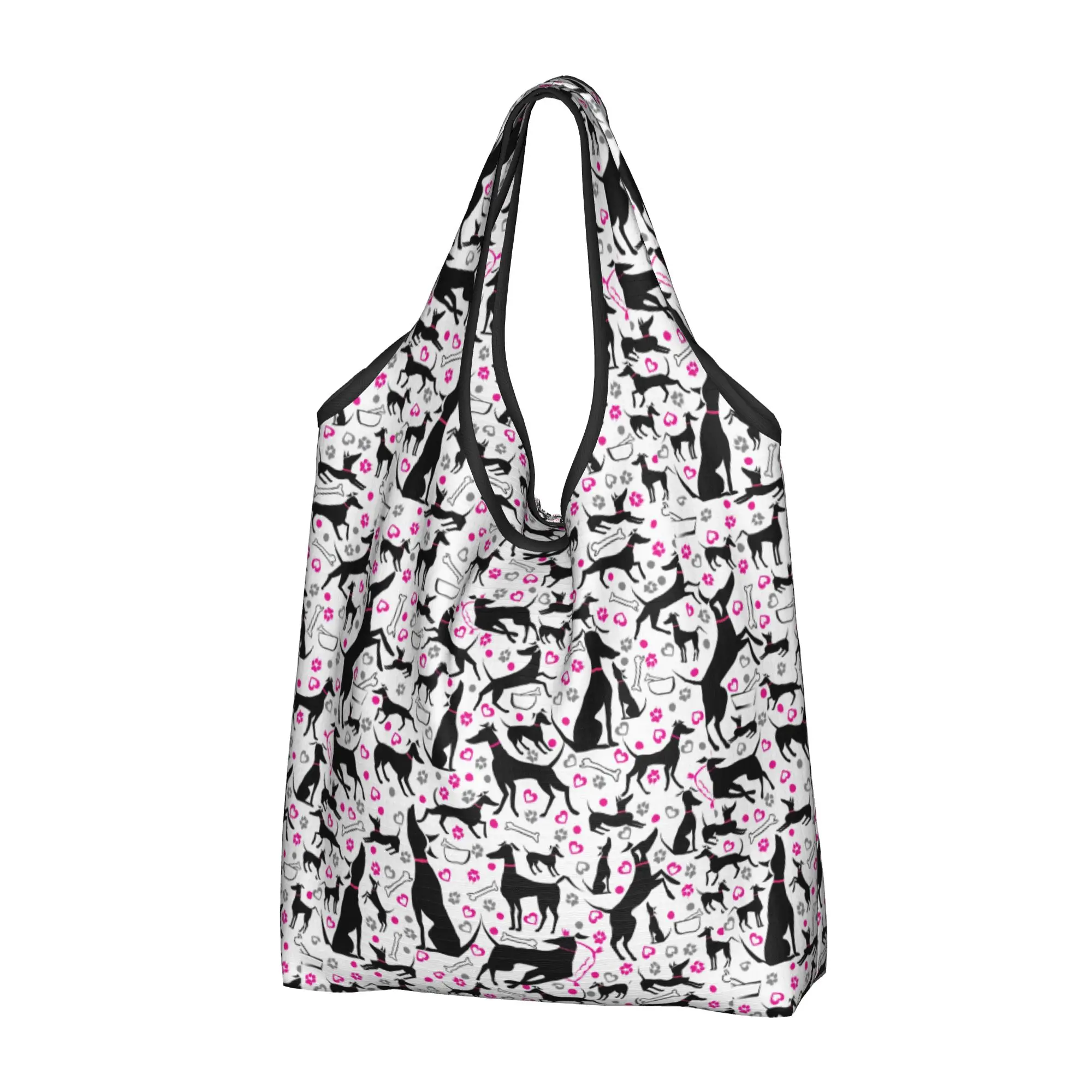 Reusable Greyhound Shopping Bag Women Tote Bag Portable Whippet Hound Dog Groceries Shopper Bags