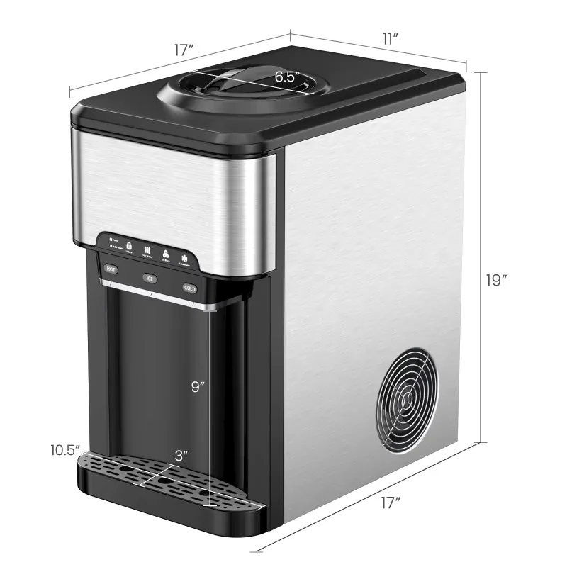 Airo 3-in-1 Stainless Steel Water Cooler Dispenser with Built-in Cube Ice Maker 3 Temperature Settings for RV & Outdoor Use