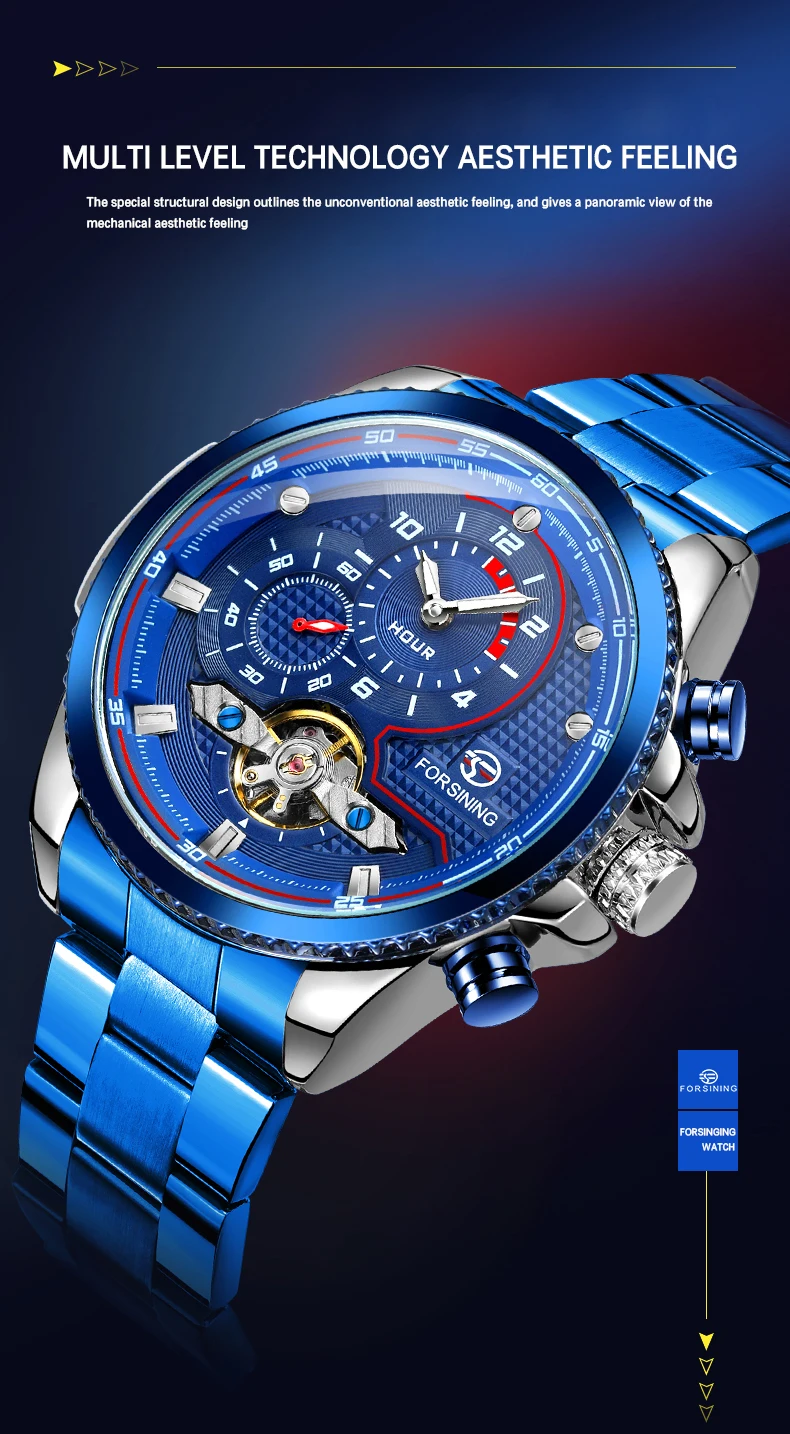 Luxury Brand Blue Male Mechanical Watches Automatic Self Wind Sport Stainless Steel Band Relogio 7 Colors for Choice Nice Gift