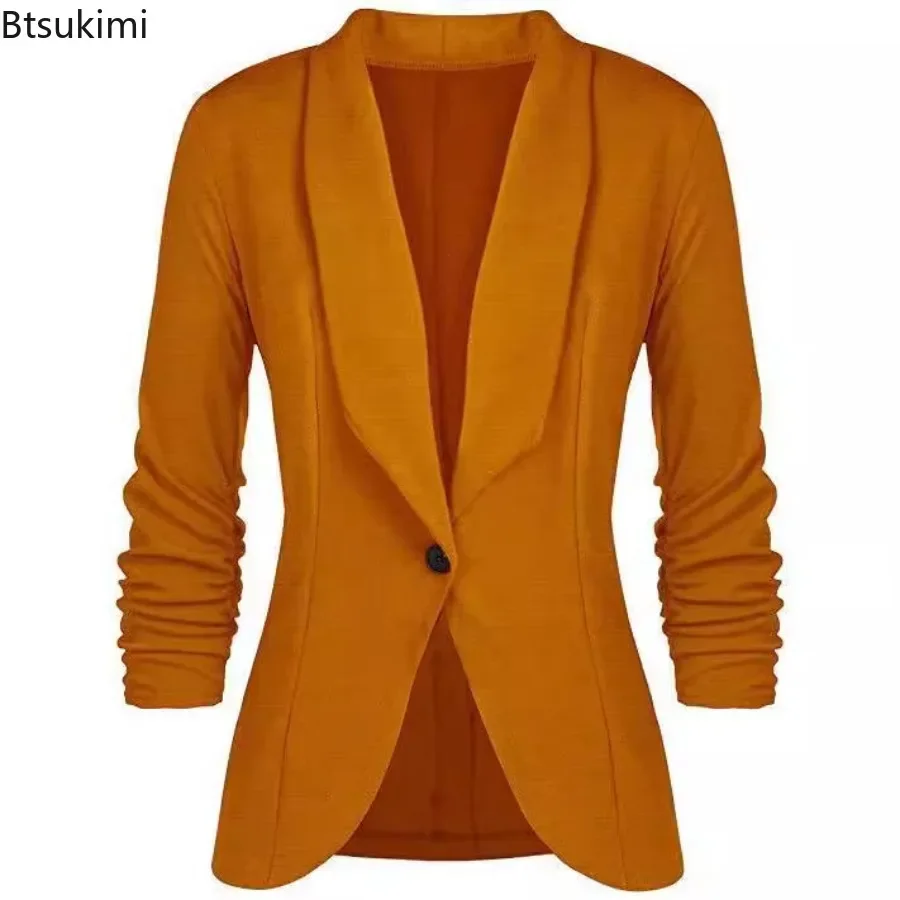 2024 Fashion Women\'s Long Sleeve Single Button Small Suits Solid Slim Fit Office Lady Commuting Blazer Coats OL Temperament Tops