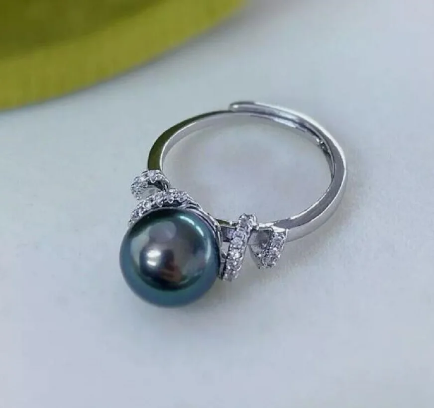 Stunning Natural Round AAAA 10-11mm Tahitian Black Pearl Ring