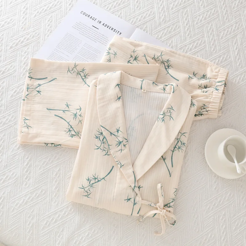 Autumn Sleepwear Cotton Pajama Sets Warm Sleepwear For Winter Thin Double Gauze Women\'s  Home Clothes Japanese Kimono Pyjama