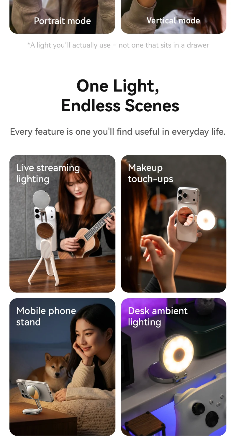TELESIN Magnetisch 360° ° Rotierendes RGB-Füllicht Mini-Selfie-Licht 3 Modi Einstellbare Farbe und Helligkeit für Smartphone iPhone Android – Detail 8