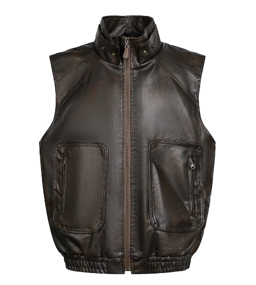 النمط الأمريكي الرجعية بولي Leather الجلود الوقوف طوق سترات الرجال النساء 2025 شتاء جديد الاتجاه الدافئة سترات سترة جيب الديكور تانك القمم #6