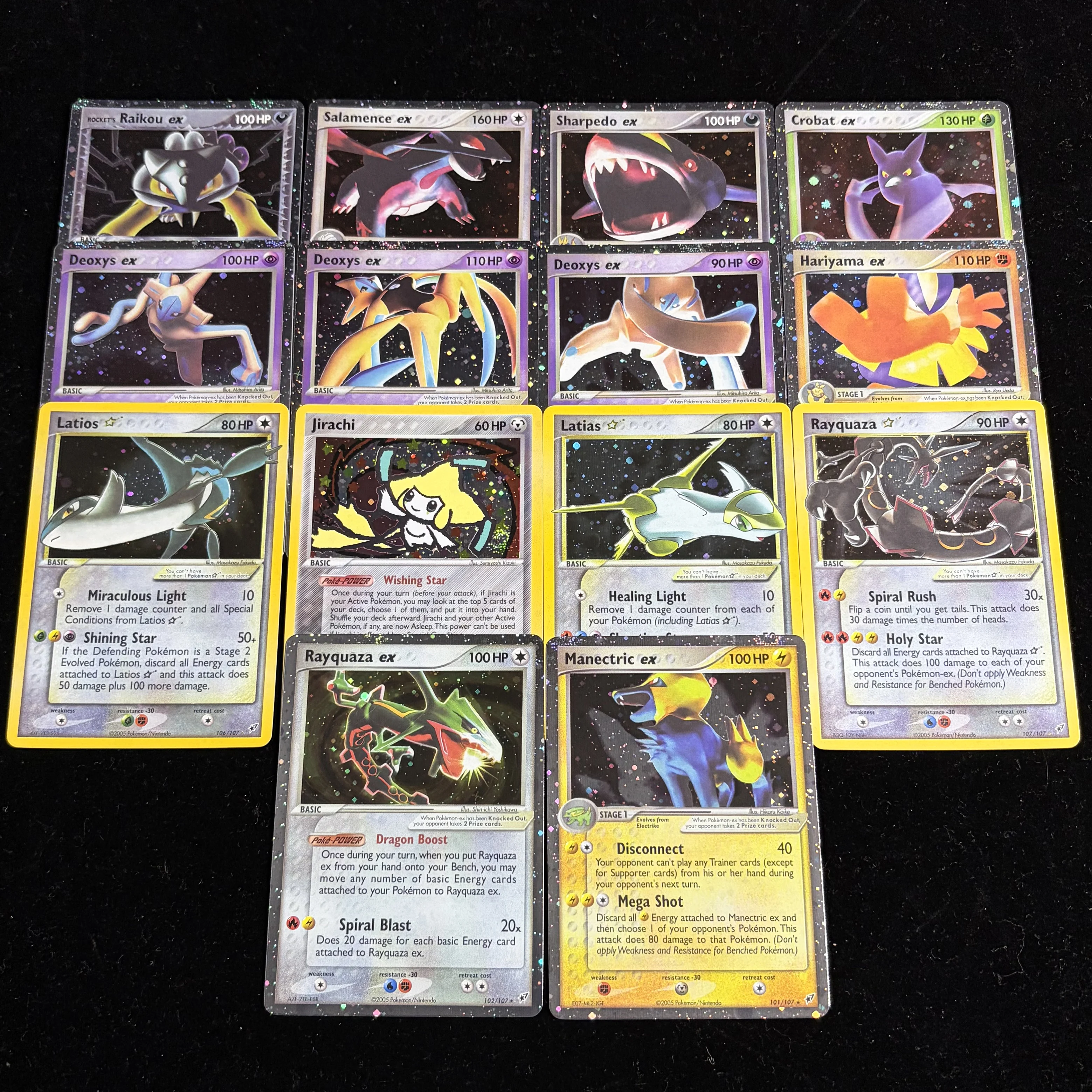 Ptcg 14 Peças PKM EX Deoxys Holo Card Lot Rayquaza Latios Latias Gold Star Rocket's Raikou ex 2005 Cartão Colecionável Vintage Ultra Raro