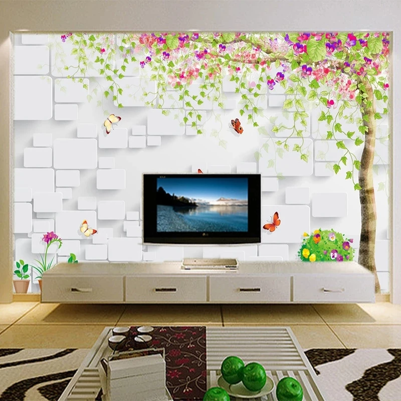 Customized 3D Embossed Tree Brick Wall Wallpaper Mural Living room sofa TV background wall bedroom restaurant flowers butterfly