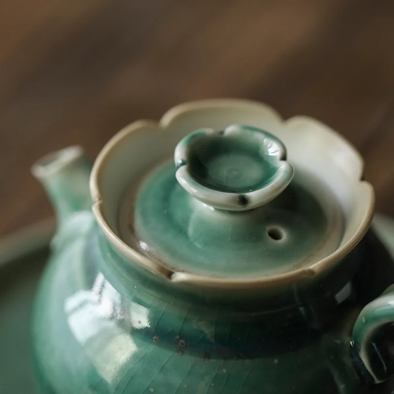 Emerald Green Tea-Soaked Crack Kung Fu Tea Set Teapot Ceramic Single Pot Tea Making Device Household Flower Pot Drinking Tea Per