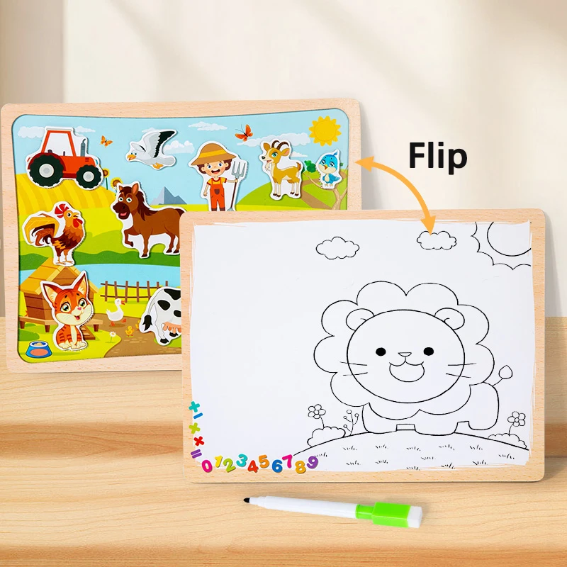Lavagna puzzle magnetica 2 in 1: con puzzle magnetici e una tagliere per scarabocchi per aiutare i bambini imparano e coinvolgono in un disegno creativo