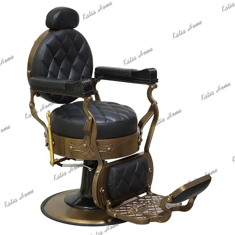 LSHigh End Barbershop Styling Chair Antique Style Leather Tufted Reclining Hydraulic Barber Chair