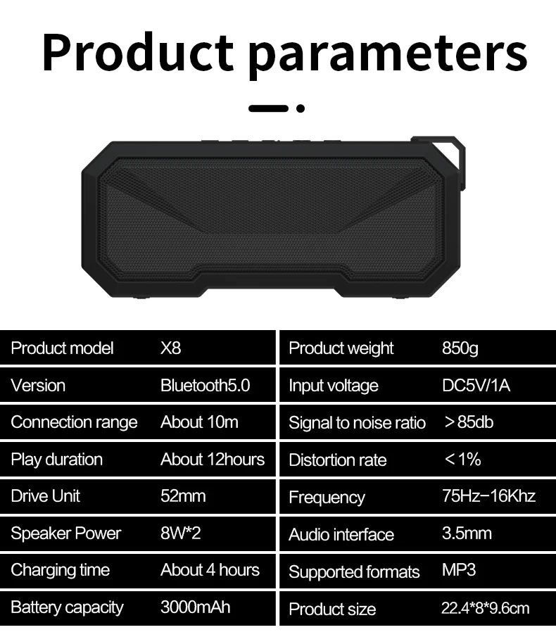 X8ลำโพงบลูทูธแบบพกพา TWS, ซับวูฟเฟอร์ IPX7กันน้ำเสียงสเตอริโอ LED ไมค์ในตัวสำหรับโทรศัพท์โทรออกแบตสำรองแบตเตอรี่