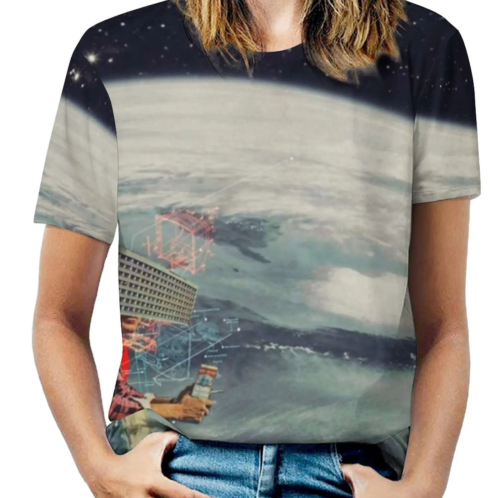 Figuring Out Ways To Escape Women T-Shirt Crewneck Casual Short Sleeve Tops Summer Tees Vintage Escape Retro Space Earth