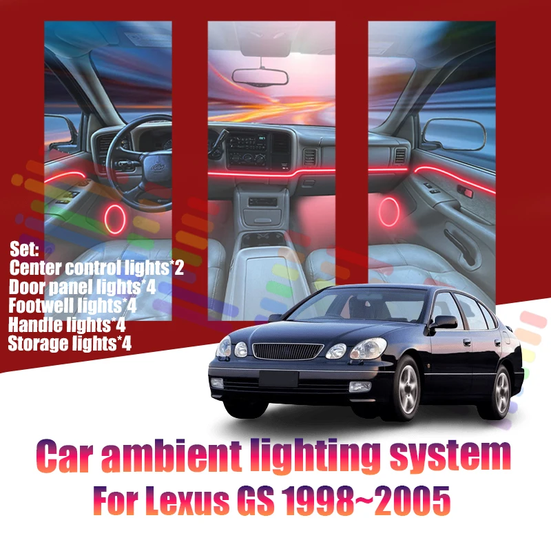 Luces LED Ambientales para Lexus GS 1998~2005 S160 MK2, Luces de Atmósfera Coloridas, Tira de Neón Interior para Auto, Iluminación RGB de 64 Colores