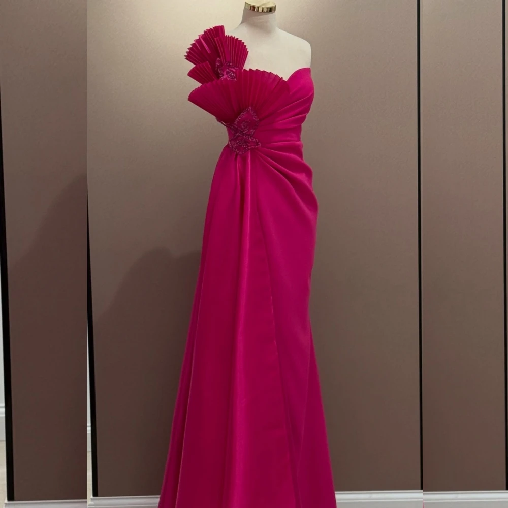 

Customized Sizes Available Jersey Pleat Sequined A-line Strapless Long Dresses Bespoke Occasion Exquisite